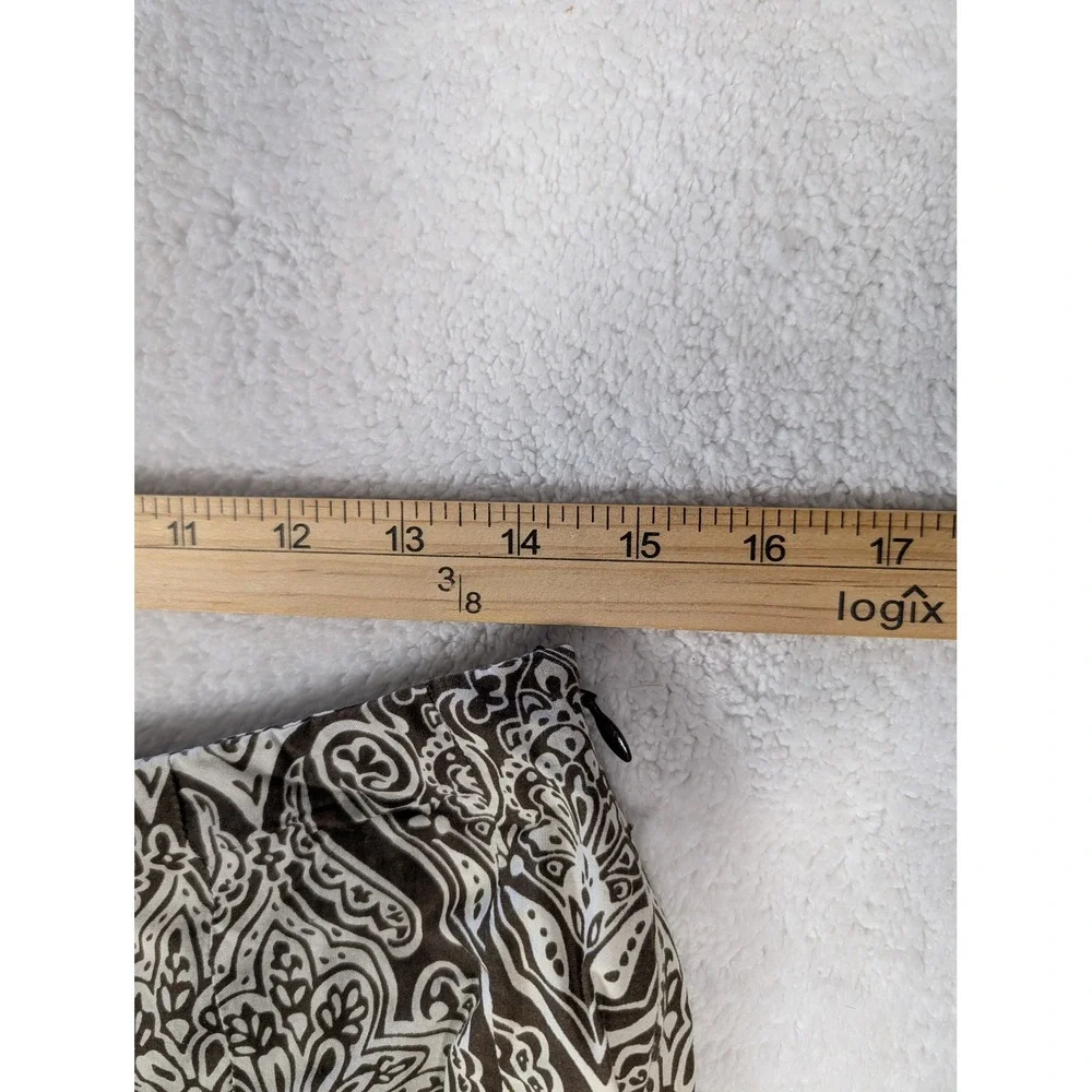Apt 9 Petite Brown Cream Damask Paisley Cotton A-Line Skirt Ribbon Belt 8P